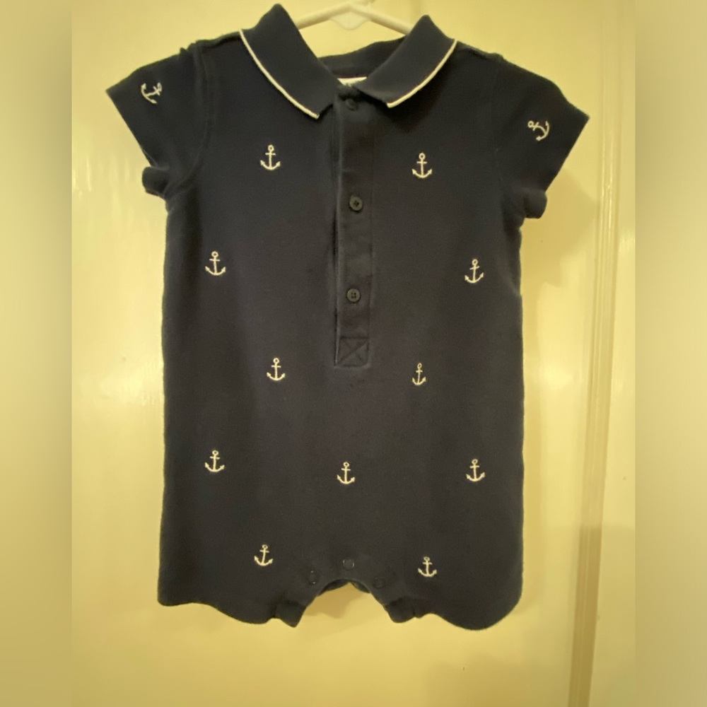 Boys’ nautical onesie, navy blue